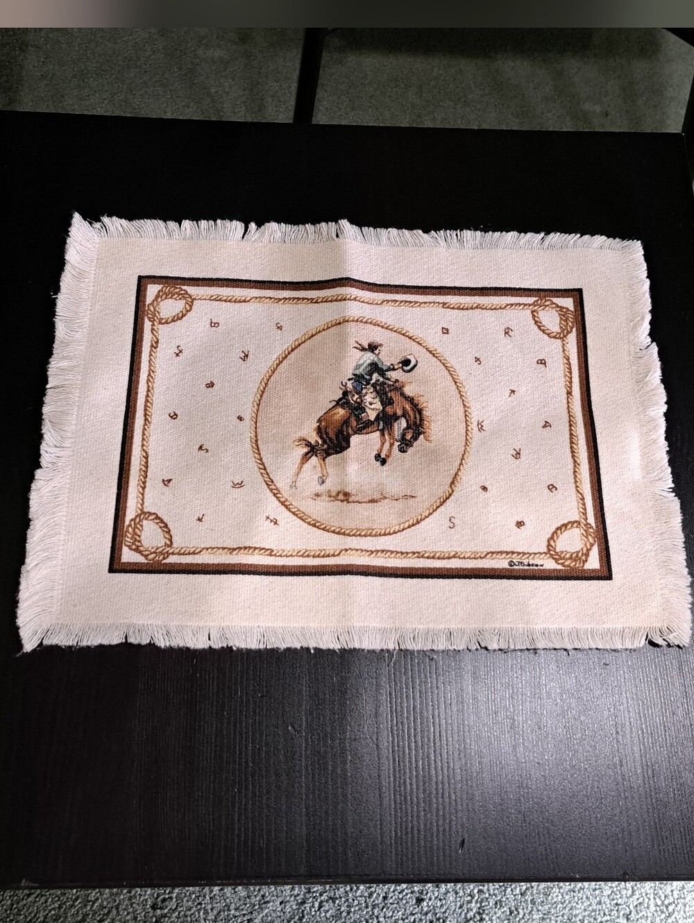 Equestrian Rodeo Rider Table Mat- Cream and Brown